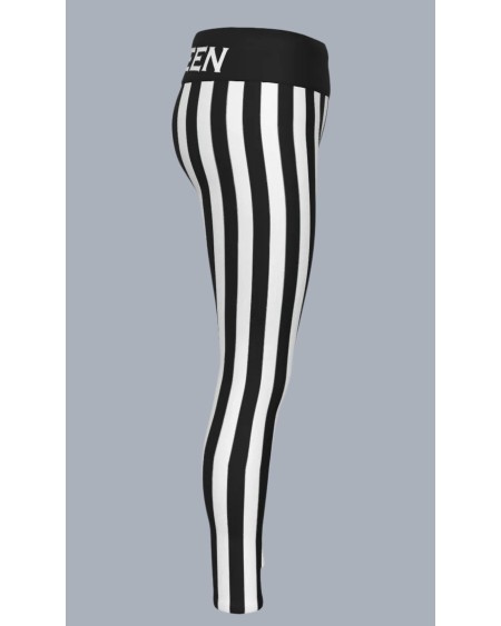 QOS Black White Striped Leggings Queen of Spades