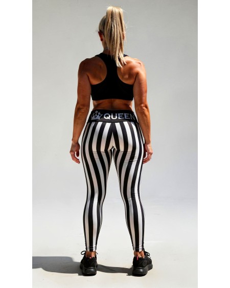 QOS Black White Striped Leggings Queen of Spades