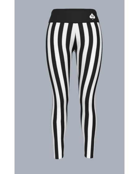 QOS Black White Striped Leggings Queen of Spades