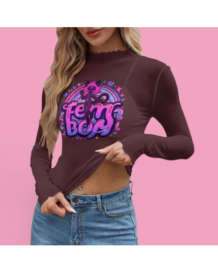 Transparent Mesh Femboy T-Shirt Sheer Long Sleeve Top