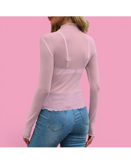Transparent Mesh Femboy T-Shirt Sheer Long Sleeve Top