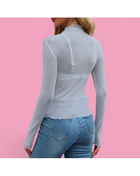 Transparent Mesh Femboy T-Shirt Sheer Long Sleeve Top