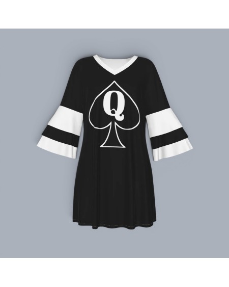 Queen of Spades Bell Sleeve Mini Dress S-6XL
