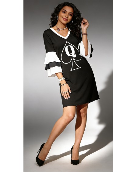 Queen of Spades Bell Sleeve Mini Dress S-6XL