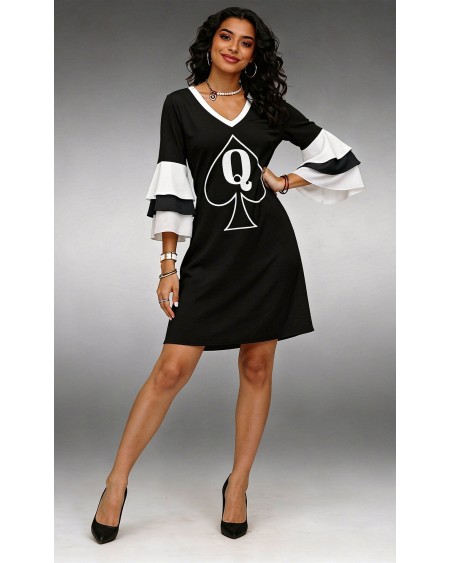 Queen of Spades Bell Sleeve Mini Dress S-6XL
