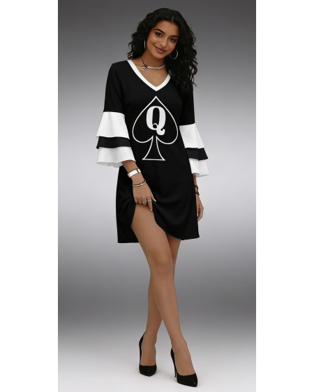 Queen of Spades Bell Sleeve Mini Dress S-6XL