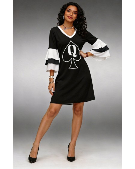 Queen of Spades Bell Sleeve Mini Dress S-6XL
