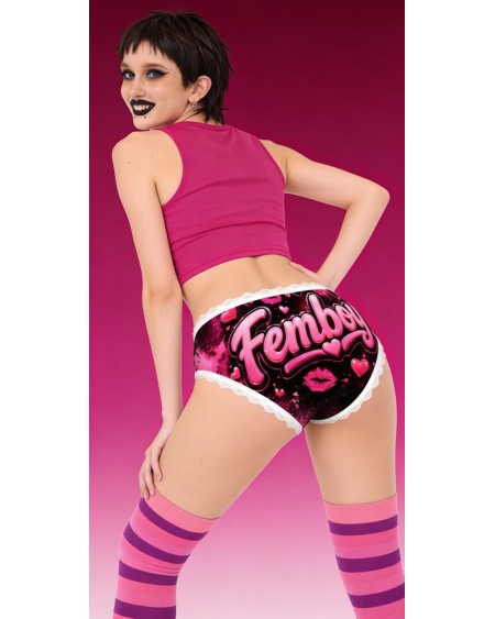 Femboy Panties Pink Hearts Lace Briefs | Cute Sissy Underwear