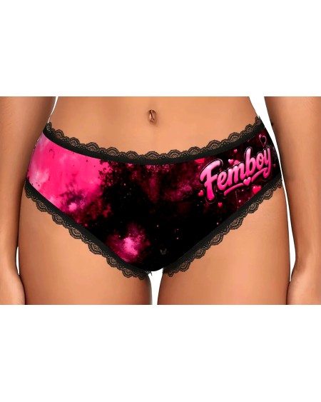 Femboy Panties Pink Hearts Lace Briefs | Cute Sissy Underwear