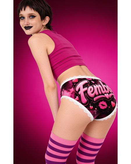Femboy Panties Pink Hearts Lace Briefs | Cute Sissy Underwear