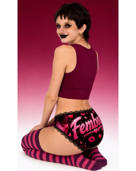 Femboy Panties Pink Hearts Lace Briefs | Cute Sissy Underwear