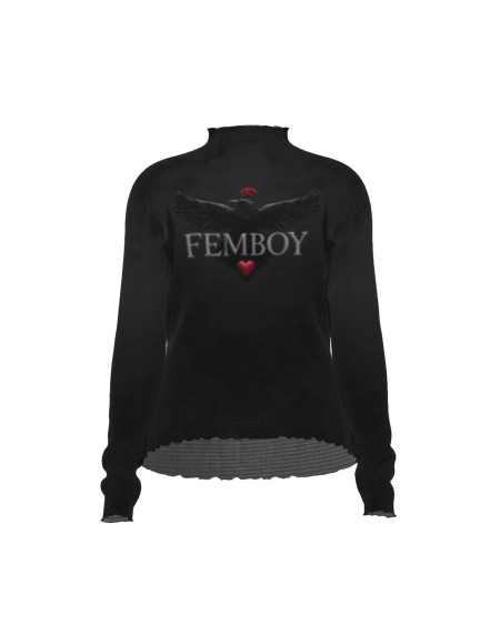 Transparent Femboy Mesh Top XS-6XL | Gothic Sheer Raven Shirt