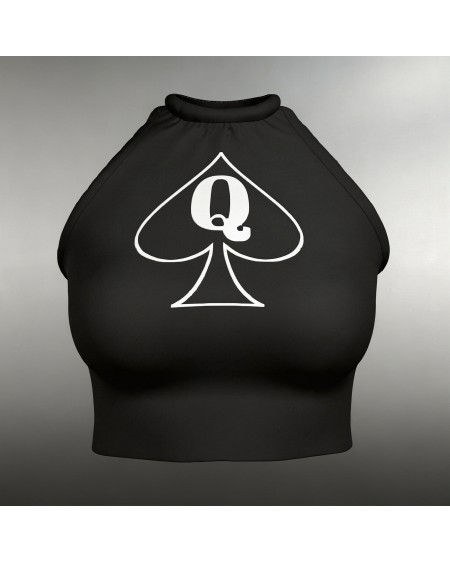 Queen of Spades Halter Crop Top | High Neck Sleeveless QOS Top