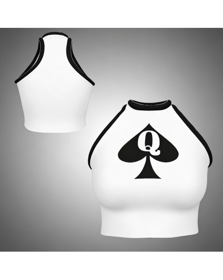 Queen of Spades Halter Crop Top | High Neck Sleeveless QOS Top