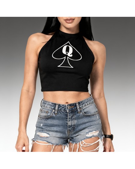 Queen of Spades Halter Crop Top | High Neck Sleeveless QOS Top