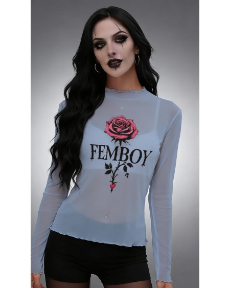 Femboy Rose Mesh Top | Sheer Goth Long Sleeve Shirt XS-6XL