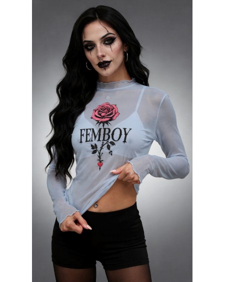 Femboy Rose Mesh Top | Sheer Goth Long Sleeve Shirt XS-6XL
