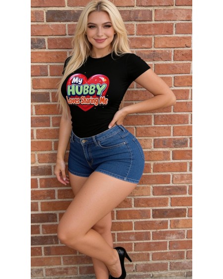 My Hubby Loves Sharing Me Women's Fitted T-Shirt Hotwife Graphic Tee