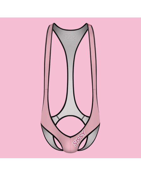 Sissy Open Back Mankini for Men | Pink Buttless Bodysuit