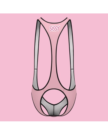 Sissy Open Back Mankini for Men | Pink Buttless Bodysuit