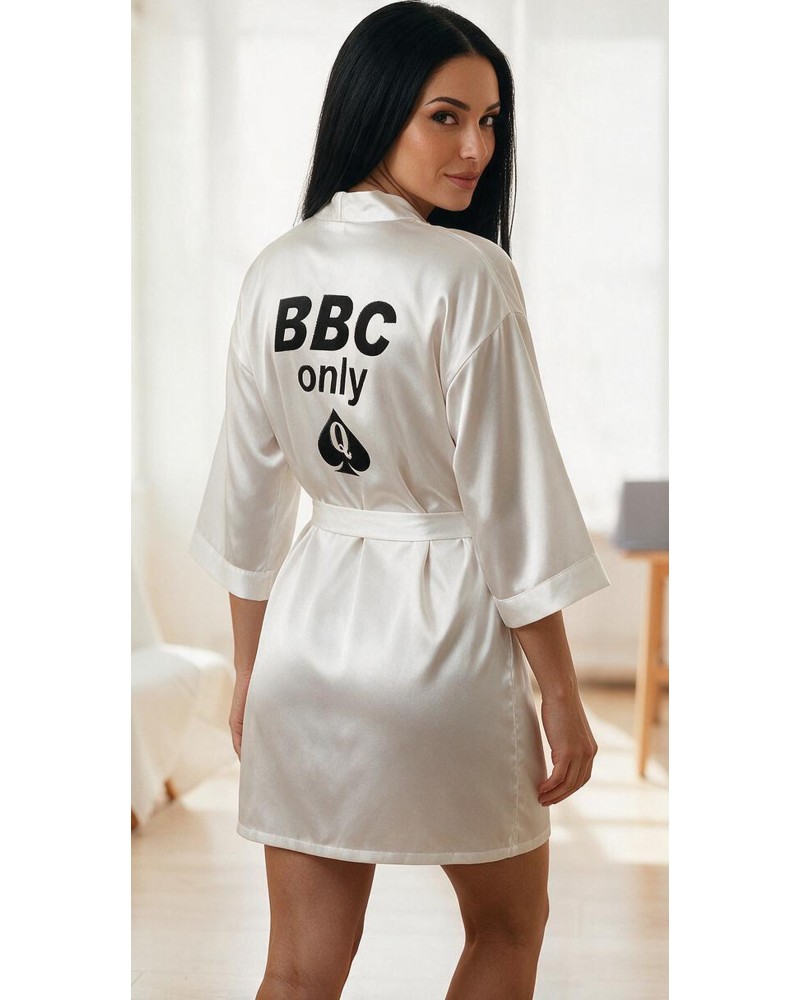 Queen of Spades BBC Only White Satin Kimono Robe
