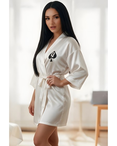 Queen of Spades BBC Only White Satin Kimono Robe