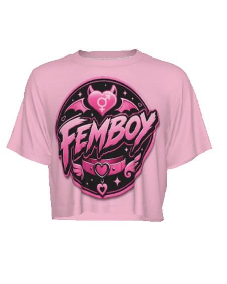Pink Femboy Gothic Crop Top Bat Heart Graphic XS to 5XL
