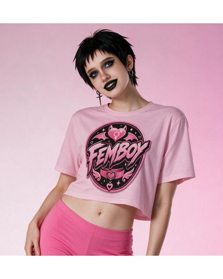 Pink Femboy Gothic Crop Top Bat Heart Graphic XS to 5XL