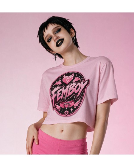 Pink Femboy Gothic Crop Top Bat Heart Graphic XS to 5XL