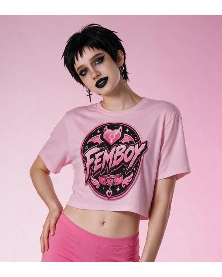 Pink Femboy Gothic Crop Top Bat Heart Graphic XS to 5XL