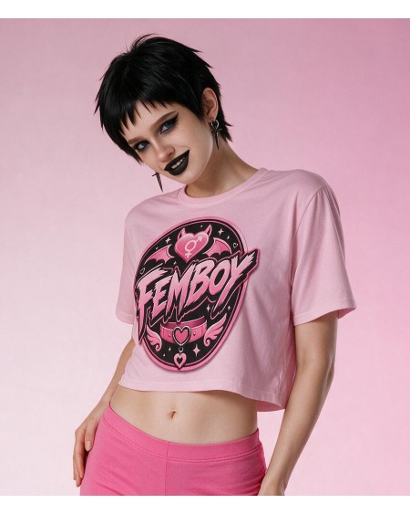 Pink Femboy Gothic Crop Top Bat Heart Graphic XS to 5XL