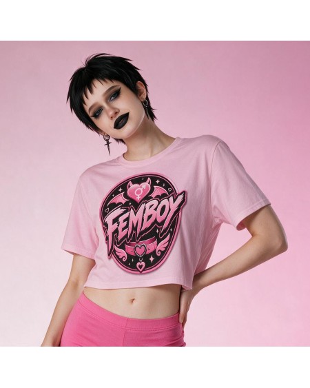 Pink Femboy Gothic Crop Top Bat Heart Graphic XS to 5XL