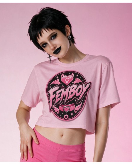 Pink Femboy Gothic Crop Top Bat Heart Graphic XS to 5XL