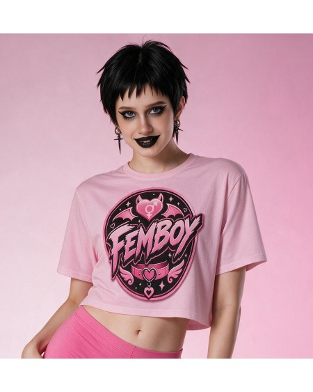 Pink Femboy Gothic Crop Top Bat Heart Graphic XS to 5XL