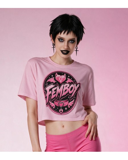 Pink Femboy Gothic Crop Top Bat Heart Graphic XS to 5XL