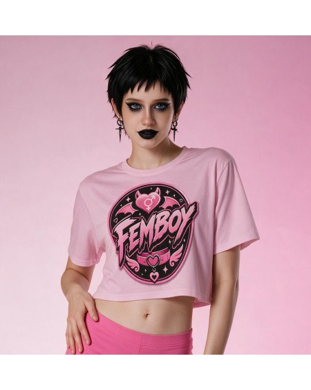 Pink Femboy Gothic Crop Top Bat Heart Graphic XS to 5XL