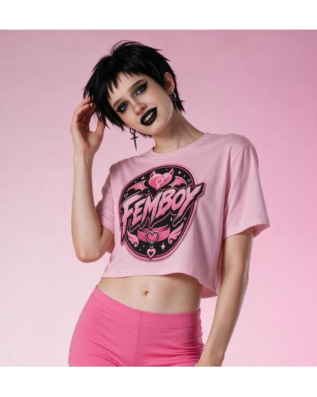 Pink Femboy Gothic Crop Top Bat Heart Graphic XS to 5XL