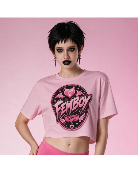 Pink Femboy Gothic Crop Top Bat Heart Graphic XS to 5XL