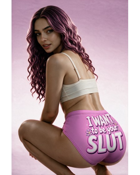 I Want to Be Your Slut Pink Sissy Panties | Custom Text