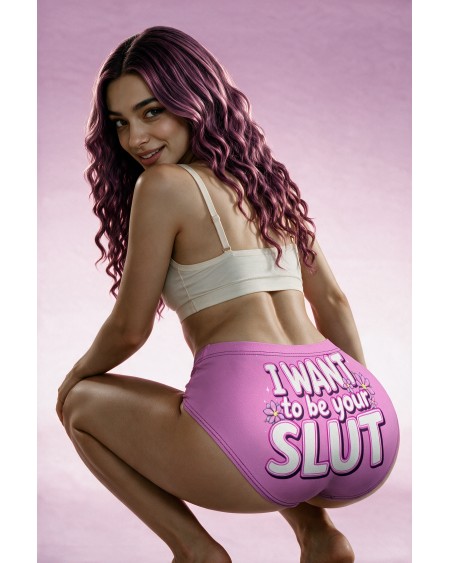 I Want to Be Your Slut Pink Sissy Panties | Custom Text