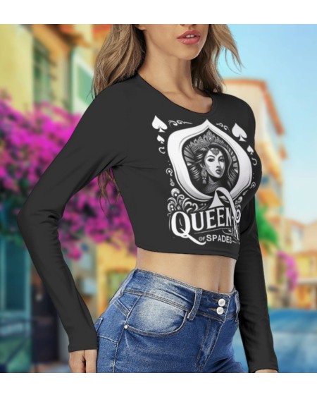 QUENN OF SPADES Round Neck Crop Top T - Shirt, queen off