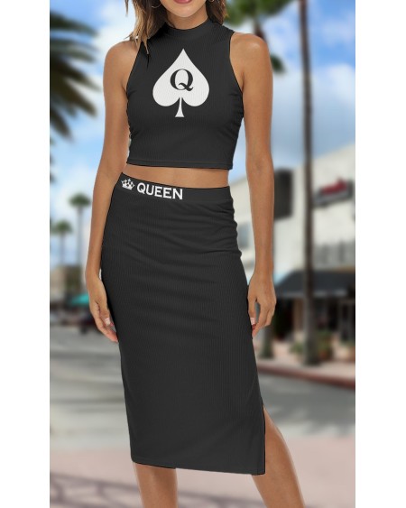 QUEEN OF SPADES Dress 2 pieces set, slut clothing,