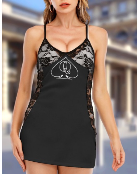 Queen Of spades Lace Cami Dress, slut clothing, cuckolding,