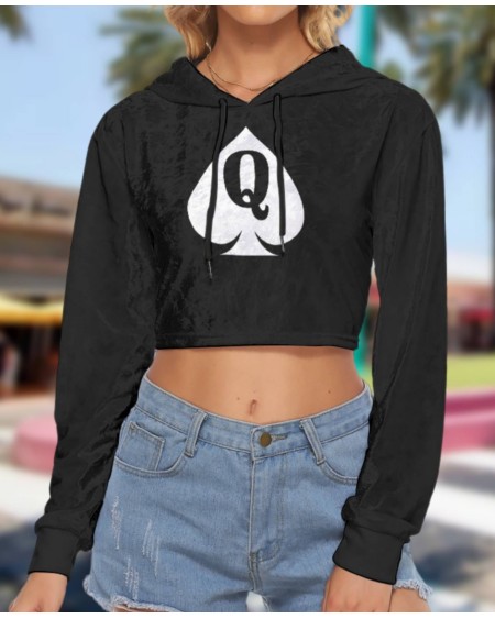 QUEEN OF SPADE Crop Top Hoodie, Velvet, Croc - Top, hotwife