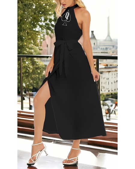 QUEEN OF SPADES Wrap Hem Belted Halter Dress, Cuckolding,