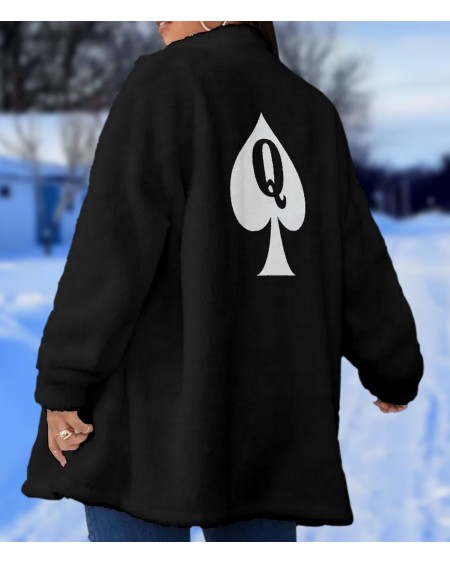 QUEEN OF SPADES Borg Fleece Stand - Up Collar Coat, large