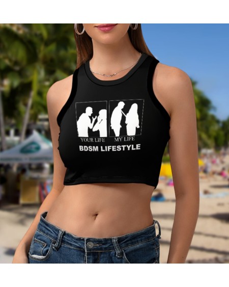 BDSM LIFE STYLE Cropped Slim Racer Tank Top, 18 Colors, top