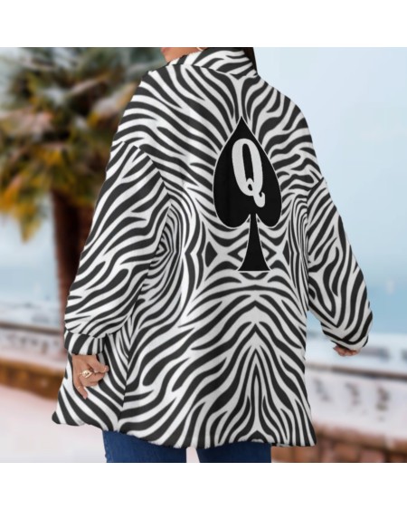 QUEEN OF SPADES Borg Fleece Stand - Up Collar Coat Zebra,