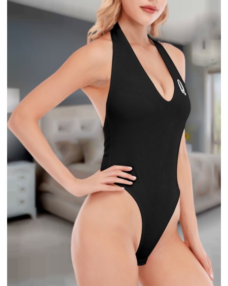 QUENN OF SPADES, V - Neck Backless Bodycon Bodysuit, Queen