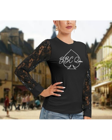 QUEEN OF SPADES T - Shirt And Sleeve With Black Lace,